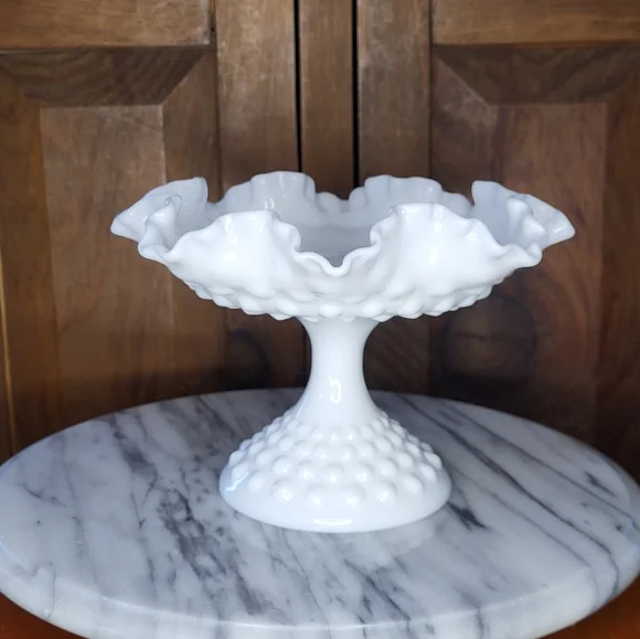 White Hobnail Milk Glass Pedestal Bowl - Picture 12 of 12